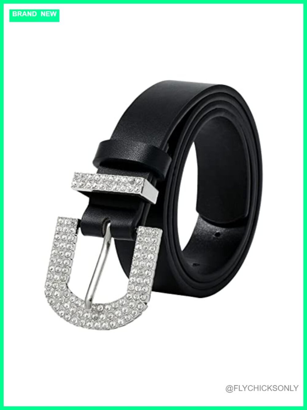 Rhinestone Belt with Silver Buckle Punk Style PU Leather
